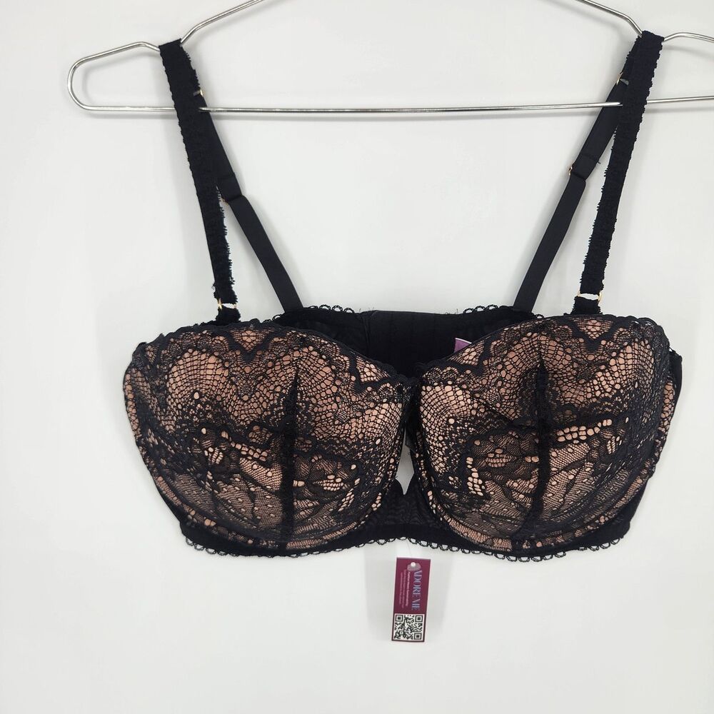 Adore Me Women's 38DD Black Kimmy Push Up Balconette Bra NWT‎